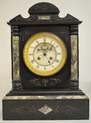French Black & Gray Marble Mantel Clock — Antique Clocks Price Guide