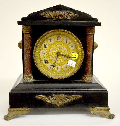 Enameled Oak Column Mantel Clock — Antique Clocks Price Guide