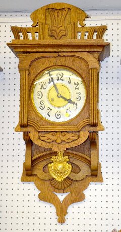 German Art Nouveau Oak Open Swinger Clock — Antique Clocks Price Guide