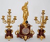 French Bronze & Marble Conical Clock Set