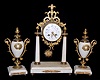 French 3 Piece Marble Clock Garniture Set
