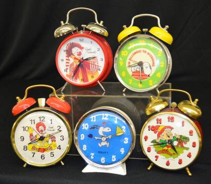 5 Character Alarm Clocks, Ronald McDonald + — Antique Clocks Price Guide