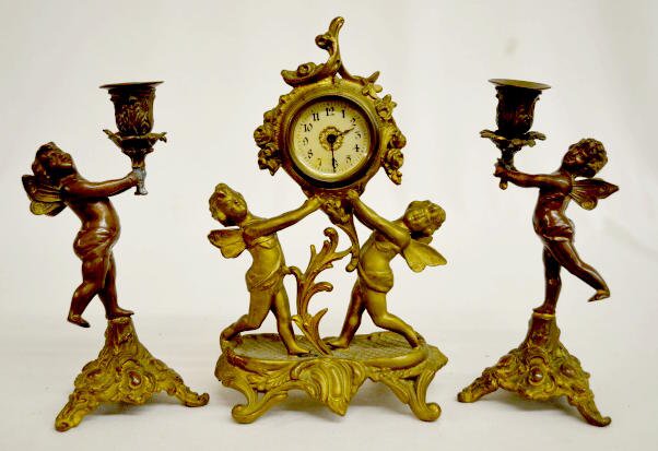 Gilbert No. 303 Gilt Cherub Clock Set — Antique Clocks Price Guide