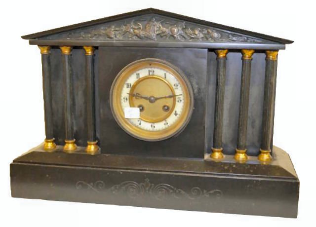 Japy Freres Slate Clock w/Battle Scene Crest — Antique Clocks Price Guide