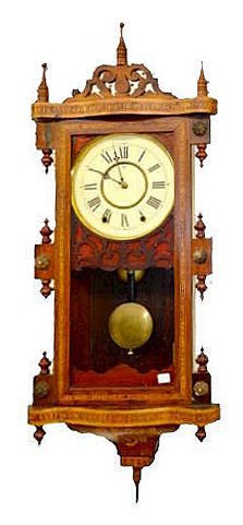 Antique Waterbury Inlaid Long Drop Wall Clock — Antique Clocks Price Guide