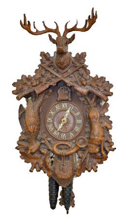 Lux Guns & Game Carved Cuckoo Clock, 2 Wt. — Antique Clocks Price Guide
