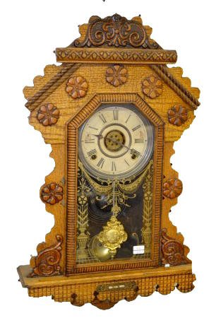 Ingraham Oak Hanging Kitchen Clock, T&S w/Alarm — Antique Clocks Price Guide