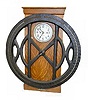 Lrg. Oak International Time Clock w/Iron Wheel