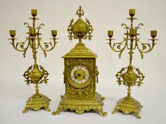 S. Marti & Cie Brass 3 Pc. Clock Garniture Set — Antique Clocks Price Guide