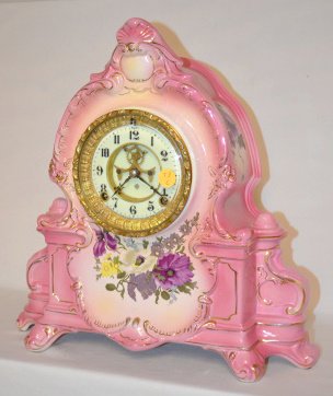 Ansonia Pink Floral China Clock — Antique Clocks Price Guide