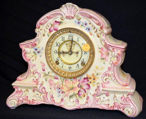 Ansonia Pink Floral China Clock — Antique Clocks Price Guide