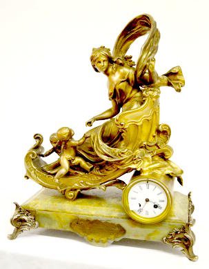 Antique French Fantasy Clock w/Lady & Cherubs — Antique Clocks Price Guide