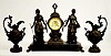 Ansonia Double Statue T&S Clock & 2 Urns